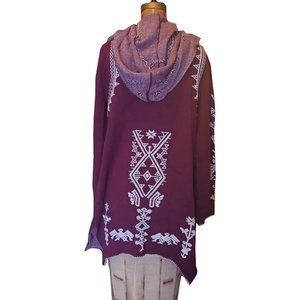 Knit jacket / cardigan, burgundy, cream size M